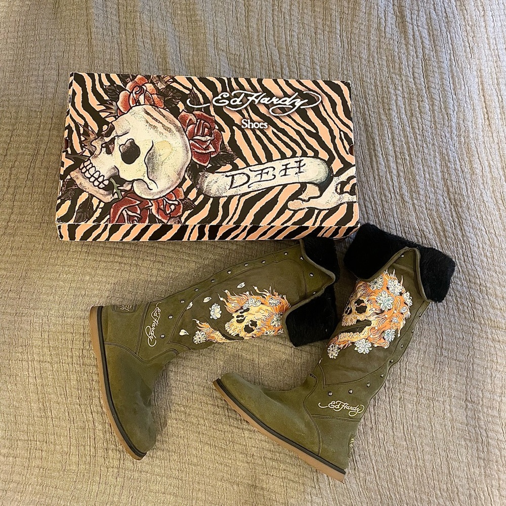 ED HARDY FUR BOOTS W/ BOX